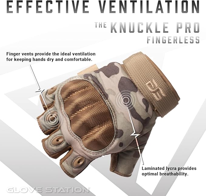 Glove Station- Fingerless Knuckle Tactical Gloves for Men - Motorcycle Gloves for Tactical Shooting, Airsoft, Hunting, Police Work and Hiking