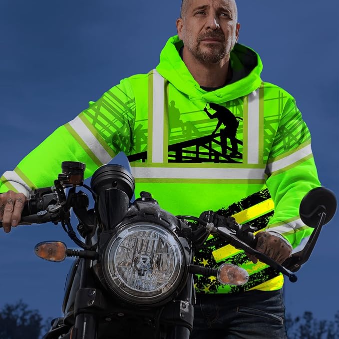 Matedecor High Visibility Hi Vis Hoodie for Men - Jobs Collection Custom Name Class 3 Reflective Safety Workwear