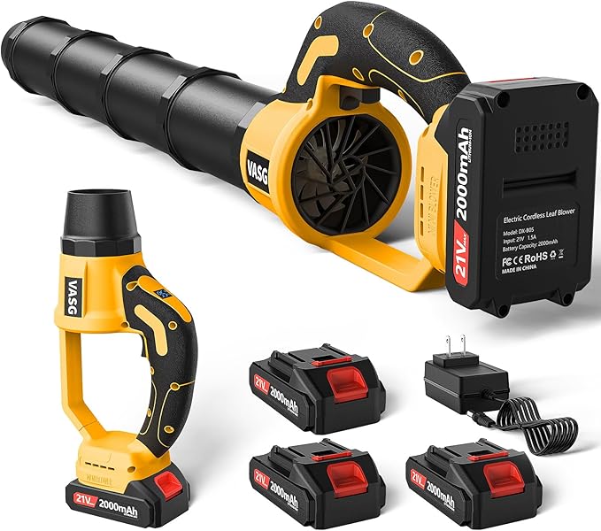 VASG Leaf Blower Cordless – Lightweight Handheld Electric Leaf Blower with Variable Speed, 21V 3×2.0Ah Batteries & Fast Charger for Effortless Lawn, Yard, Garden, Patio, Driveway & Leaf Cleanup