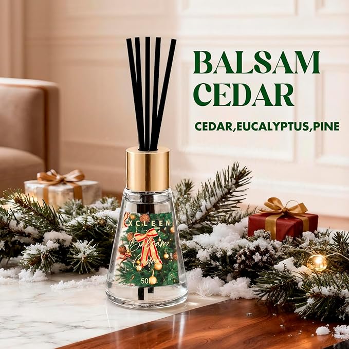 Reed Diffuser Set of 3, Scented Diffuser with Sticks, Gingerbread Joy/Apple Cinnamon/Balsam Cedar, Air Fresheners for Home Bathroom Shelf Decor, Aromatherapy Oil Diffuser Gift Idea, 1.7Oz x 3