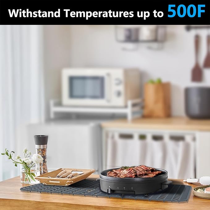 AWOKE Sink Protectors for Kitchen Sink - 24"x 12.5" Sink Mat - Heat resistant Easy-clean Silicone Sink Mat - for Protection of Stainless Steel Sink - with 3 Reserved Holes (Grey)