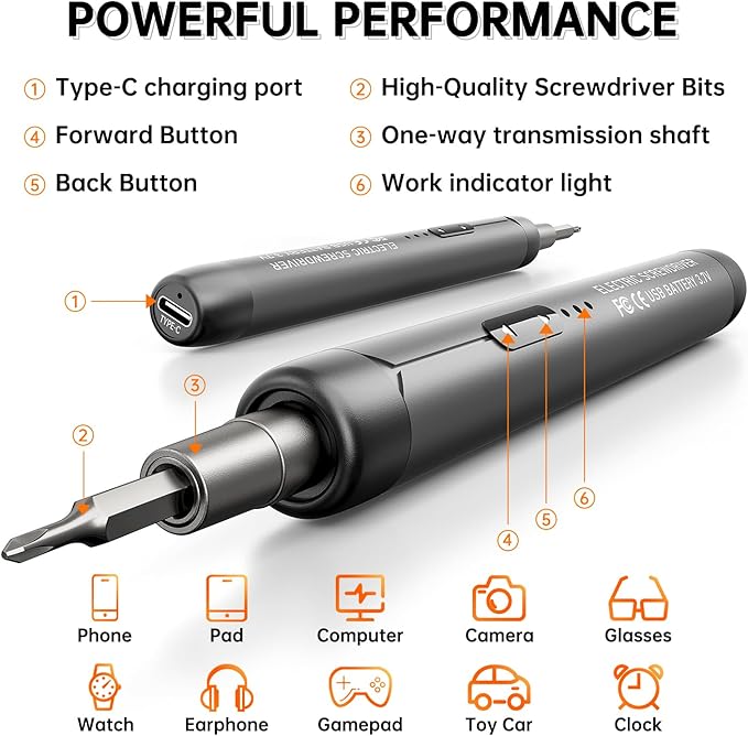 Mini Electric Screwdriver Set 88-IN-1: UnaMela Small Electric Screwdriver Cordless - 88 Precision Bits, LED Light, Magnetic Power Screwdriver Repair Tool Kit for PC RC Electronics