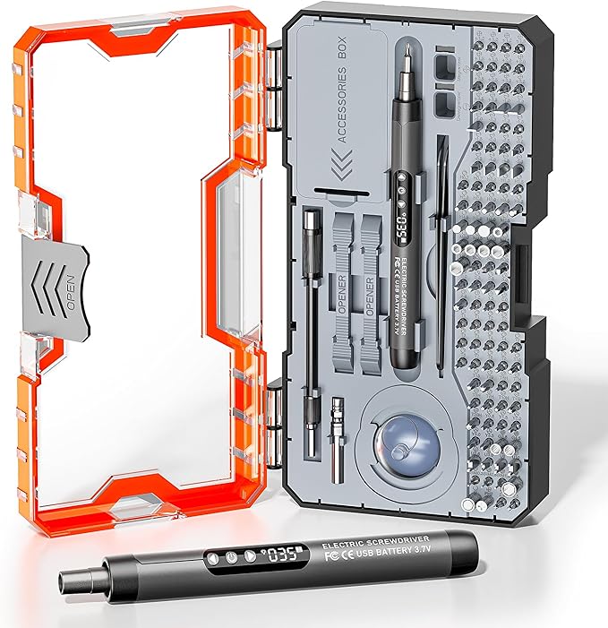 Mini Electric Screwdriver Set 120-IN-1: UnaMela Small Electric Screwdriver Cordless - 120 Precision Bits, LED Light, Magnetic Power Screwdriver Repair Tool Kit for PC RC Electronics