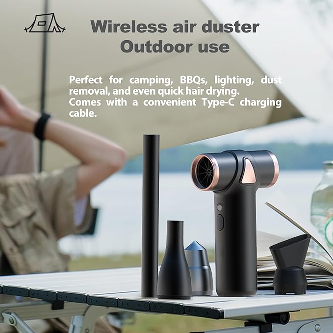 4-in-1 Mini Air Duster, Electric Dust Cleaner Pocket Size, Rechargeable Cordless Aluminum Dust Blower for Computer Keyboard Air Bed Car Emergency