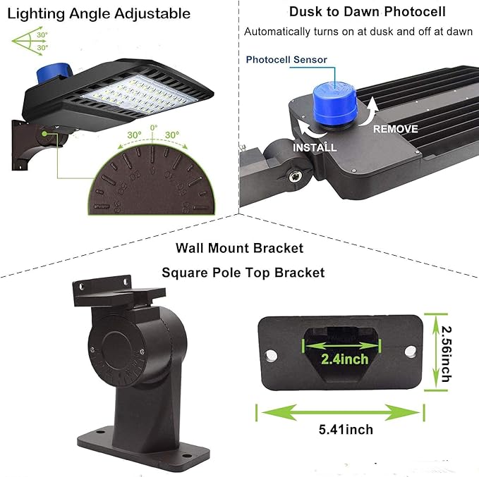 ledmo LED Parking Lot Lighting 150W LED Shoebox Light Adjustable Street Light with Dusk to Dawn Photocell Slip Fitter 5000K Waterproof IP65 Commercial Outdoor Lighting for Yard Barn Garage Shop Patio