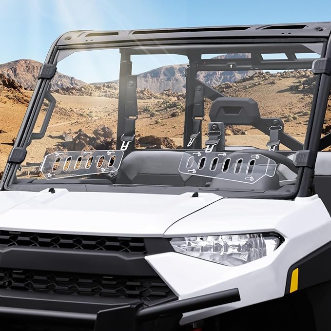 Scratch Resistant & Vented Full Windshield Compatible with Polaris Ranger 1000 / XP 1000 / Crew 1000 2017-2025 PC Clear Protects Against Wind, Dust, Dirt, Snow, Rain