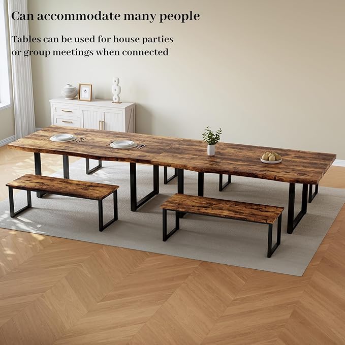63" Dining Table with 2 Benches, Modern Kitchen Table and Chairs Set for 4 to 6 Persons, Thickened MDF Wooden Table for Dining Room, Kitchen