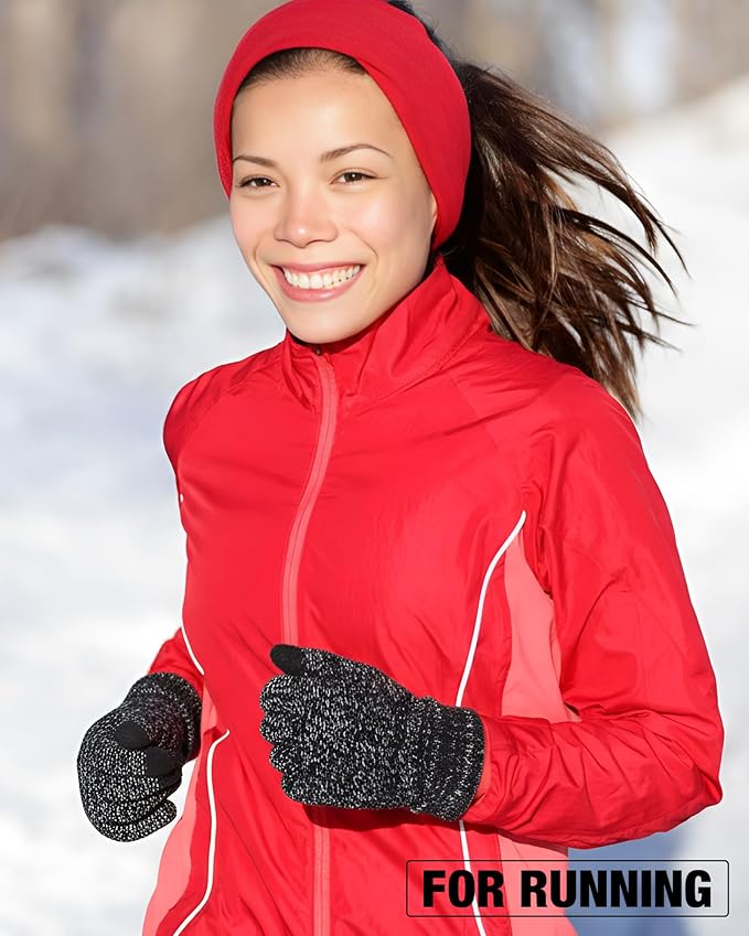 Geyoga 2 Pairs Women's Winter Touch Screen Gloves Soft Warm Fleece Lined Knit Elastic Cuff Winter Texting Gloves