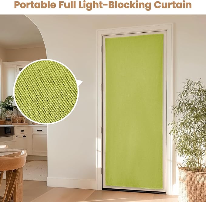 100% Blackout French Door Curtain,Adhesive, No Drilling Required,Small Curtains Designed for Installation On Doors (Fruit Green - W25 × L72 in)