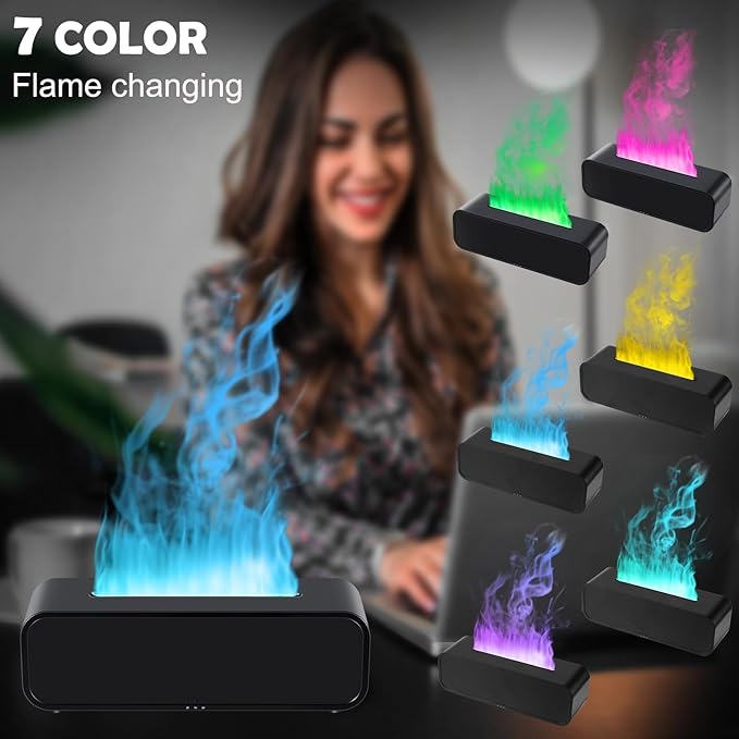 7Color Flame Diffuser, Bonfire and Fireplace 10.7"3"3.1" (Black)