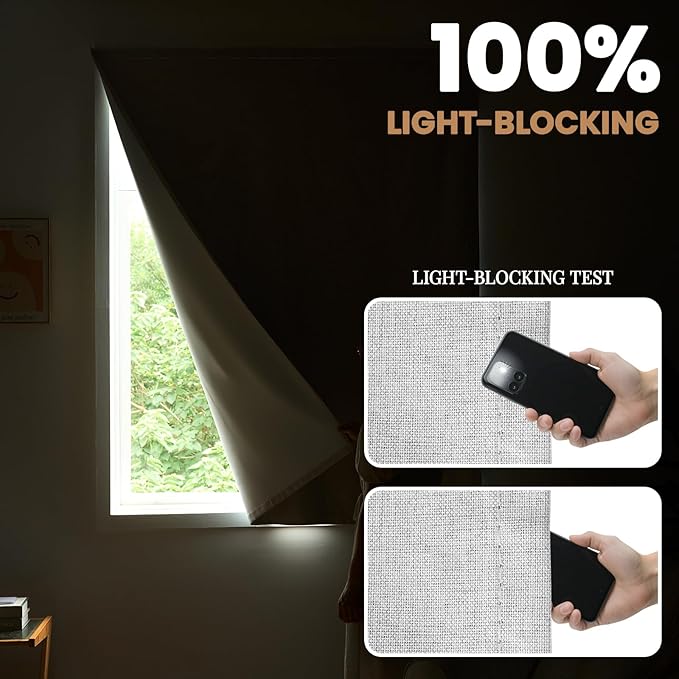 100% Blackout French Door Curtain,Adhesive, No Drilling Required,Small Curtains Designed for Installation On Doors (Grayish White - W25 × L40 in)