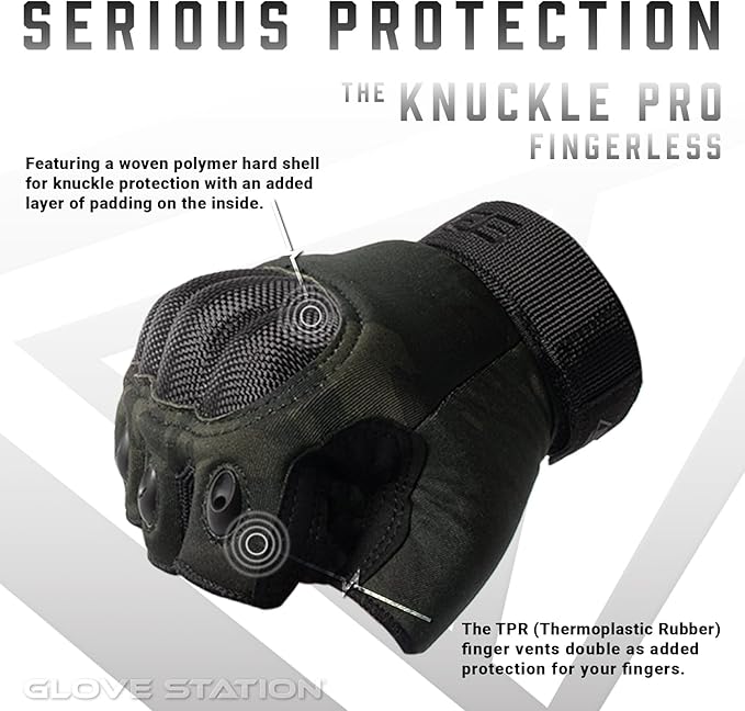 Glove Station- Fingerless Knuckle Tactical Gloves for Men - Motorcycle Gloves for Tactical Shooting, Airsoft, Hunting, Police Work and Hiking