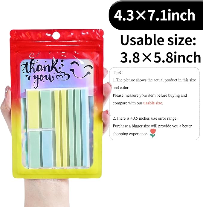 100 Pack Resealable Plastic Bags for Food Storage, Zipper Bags with Clear Front Window, Packaging Pouch for Small Business (Red & Yellow, 4.3x7.1 inch)