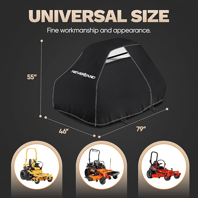 NEVERLAND Zero Turn Mower Cover - Anti-UV Lawn Mower Cover Waterproof Outdoor, 210D Lawn Tractor Cover with Drawstring & Storage Bag Universal Fit up to 60" Decks - Handles and Dual Air Vents