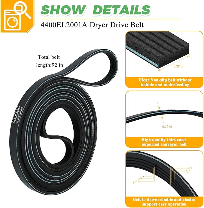 AGM75510755 Dryer Repair Kit with 4581EL2002C Dryer Drum Roller Kit 4400EL2001A Drive Belt 4561EL3002A Idler Pulley & Spring by Techecook - Fit for Lg Kenmore Dryer - Replaces 4400EL2001F 4581EL2002A