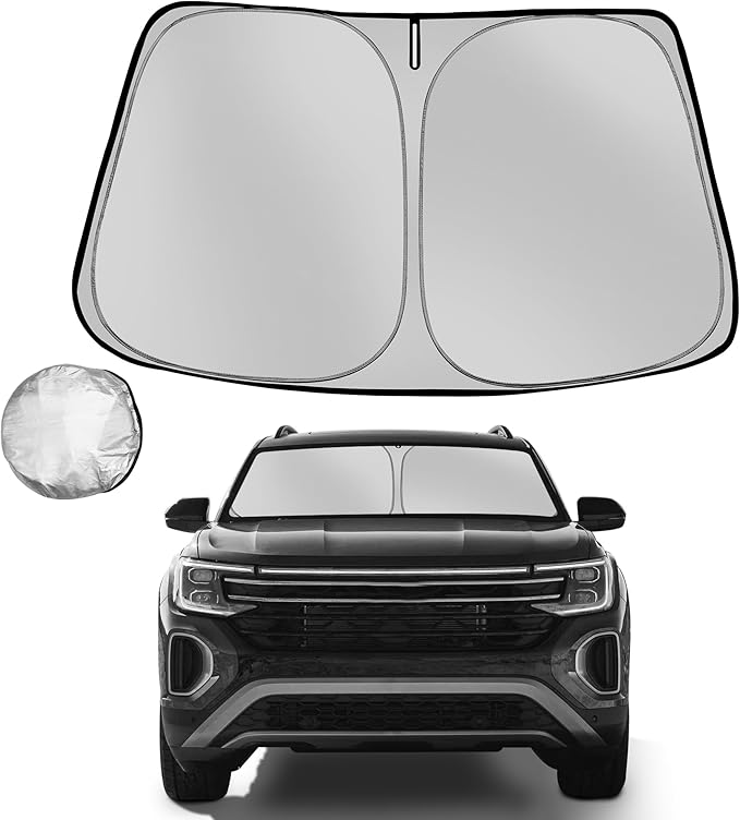 Windshield Sun Shade for 2018-2025 Volkswagen Atlas VW Atlas Cross Sport Foldable Sun Sunshade for Car Front Window Blocks UV Rays and Heat Automotive Interior Protector Custom Fit Accessories