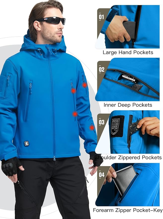 FREE SOLDIER Men's Outdoor Waterproof Soft Shell Hooded Military Tactical Jacket