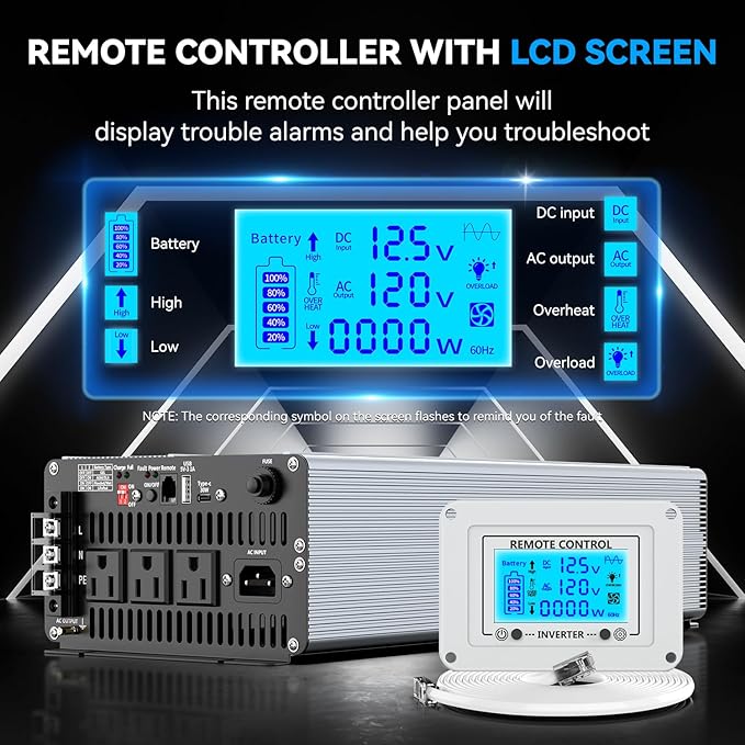 Sump Pump Battery Backup System, Safe Back Up System for Emergency and Power Outage, Sump Pump Backup Power Supply with LCD Screen Remote Controller, Auto Switching