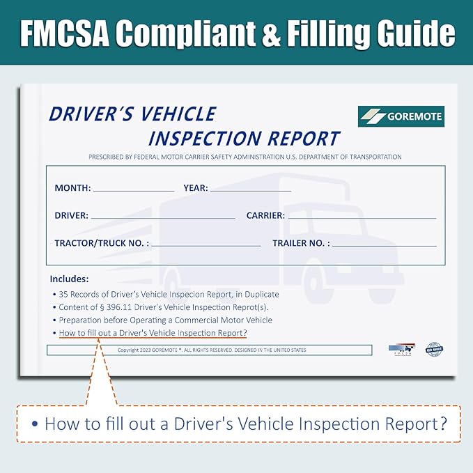 Detailed Driver's Vehicle Inspection Report, Daily Pre Trip Inspection Book for Trucker, 2-Ply Carbonless, 35 Sets of Forms per DVIR Log Book for Truck Drivers, 8.5" x 5.5", 1 Pack