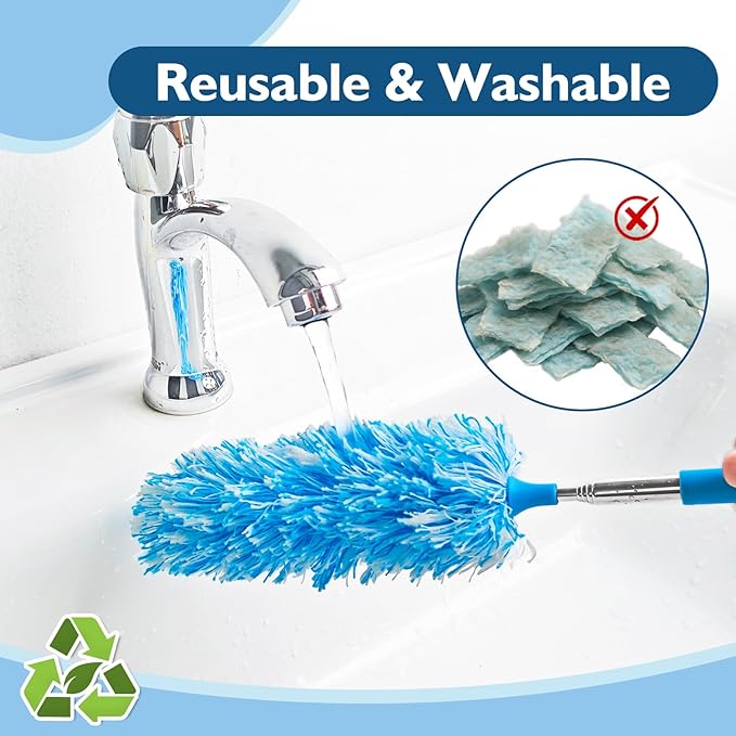 MAVRIZ 12 pcs Microfiber Feather Duster with Extendable Pole, Washable & Reusable Duster for Cleaning Dusters for Blinds, Electronics, and Furniture