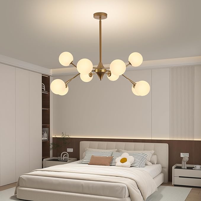 COCOSTAR Reddish Sand Gold Dining Room Chandelier, 10 Lights Modern Sputnik Chandelier for Kitchen Island Living Room Bedroom, Ceiling Light Fixture Over Table, G9 Base