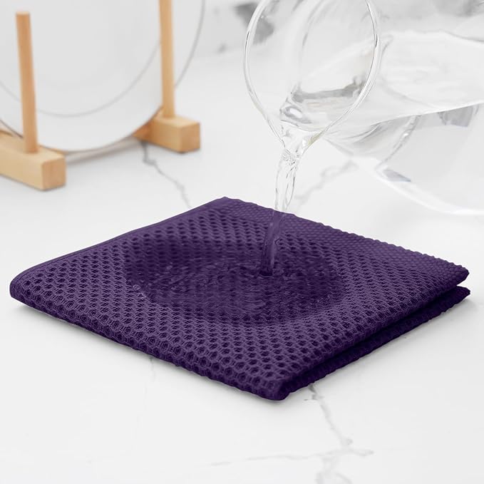 Kitinjoy 100% Cotton Kitchen Dish Cloths (12 X 12 Inches, Eggplant),6 Pack Waffle Weave Ultra Soft Absorbent Dish Towels for Drying Dishes Quick Drying Kitchen Towels Dish Rags