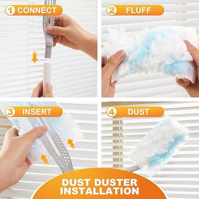 JOYMOOP Disposable Duster for Cleaning, with 1 Handles & 24 Ct Blue Heavy Duty Refills for Swiffer Feather Duster, Household Cleaning Tool for Electronics, Dusting Furniture, Blinds, Pet Hair