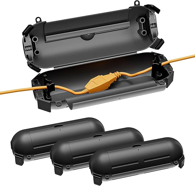 iwillink 4 Pack Outdoor Extension Cord Cover Waterproof - Weatherproof Electrical Connection Box for Outdoor Outlet, Plug, Socket, Christmas Holiday Decoration, Power Tool, Black
