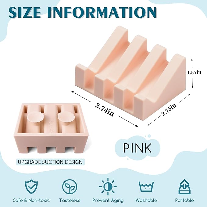 Silicone Soap Dish with Drain, Upgrade Double Suction Cups at The Bottom for Anti-Slip and Stability, Soap Dish Shower Waterfall Bar Soap Holder Tray with Drain Soap Holder (4, Pink)