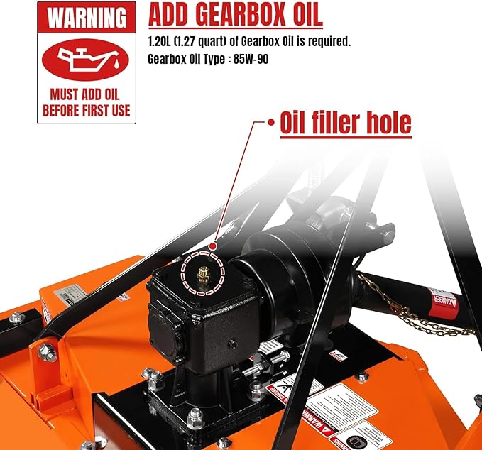 3 Point PTO 72'' Working Width Finish Mower Attachment for 18-50hp Tractor, Category 1 Hitch, 4-Tires, 0.4'' - 4.5'' Adjustable Cutting Height, Model FM180