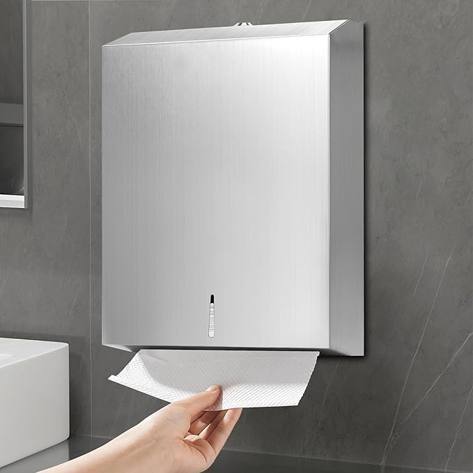Paper Towel Dispenser Wall Mount Commercial, Fingerprint -Proof Paper Towel Holder for c-fold/Multi-fold/Tri-fold, Touchless Hand Towel Dispenser with Lock
