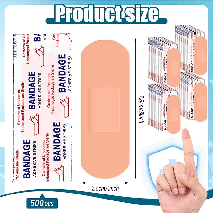 Timgle 500 Pcs 1" X 3"Adhesive Bandages Bulk Waterproof Adhesive Breathable Bandages for Sensitive Skin School Nurses Businesses Travel First Aid Kits Homeless Care Supplies Donations