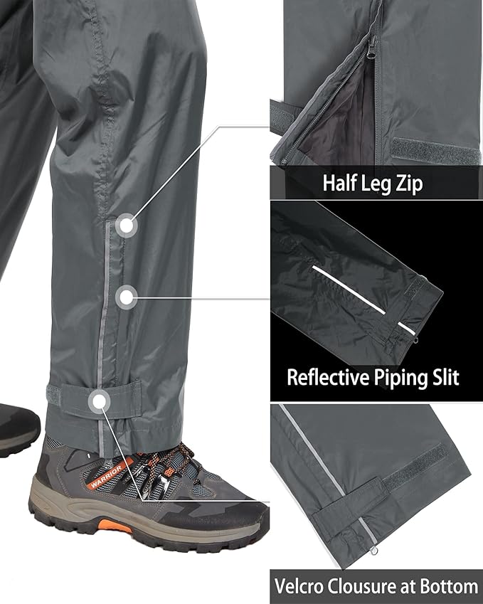 33,000ft Men's Rain Pants, Waterproof Rain Over Pants, Windproof Outdoor Pants for Hiking, Fishing