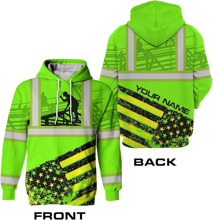 Matedecor High Visibility Hi Vis Hoodie for Men - Jobs Collection Custom Name Class 3 Reflective Safety Workwear