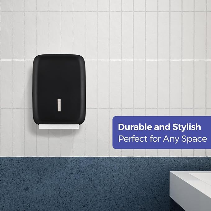 Paper Towel Dispenser Wall Mount with Lock – Fits 400+ Multifold/Trifold/Z-Fold/C-Fold Towels – Large Paper Towel Holder for Bathroom, Kitchen, Office, Home or Business (Black)