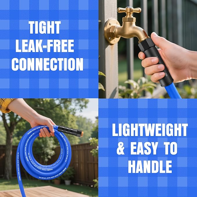 Heavy Duty Garden Hose 6 ft, Non-Expanding Flexible Water Hose, Kink Resistant Lightweight Hybrid Hose, Leakproof Hose Male to Female Fittings
