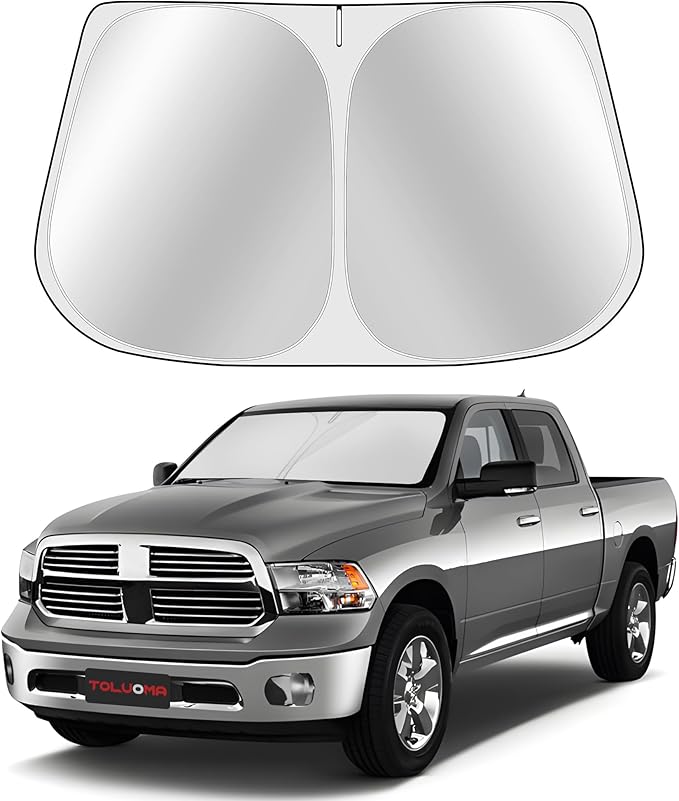 Custom Fit Windshield Sun Shade for Dodge RAM 1500 2011-2018 - Full Coverage, 210T Reflective Fabric, Double-Layer Design - Blocks 99% UV Rays, Keeps Car Cool, Easy to Install and Store