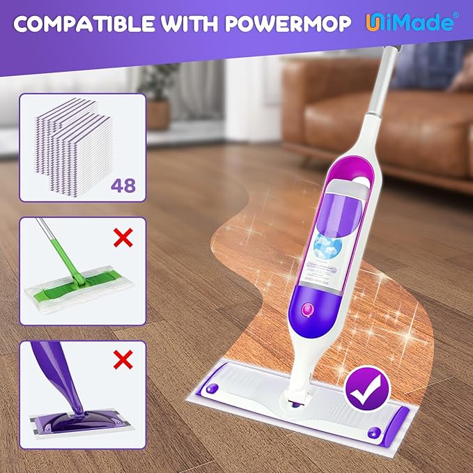 48 Pack Mop Pads Compatible with Swiffer Powermop, Washable Microfiber Pads Replacement for 13 ''-14.5 '' Mops - PowerMops Refills for Most Floor Types