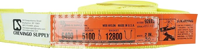 DD Sling. Multiple Sizes in Listing! (USA Made) 2" x 30', 2 Ply, Nylon Lifting Slings, Eye & Eye, Heavy Duty, 6400 lbs Vert, 5100 Choker, 12800 Basket (USA Nylon) (2"x30')