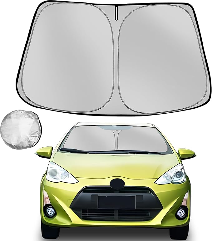 Windshield Sun Shade for 2012-2019 Prius C Toyota Foldable Sun Sunshade for Car Front Window Blocks UV Rays and Heat Automotive Interior Protector Custom Fit Accessories
