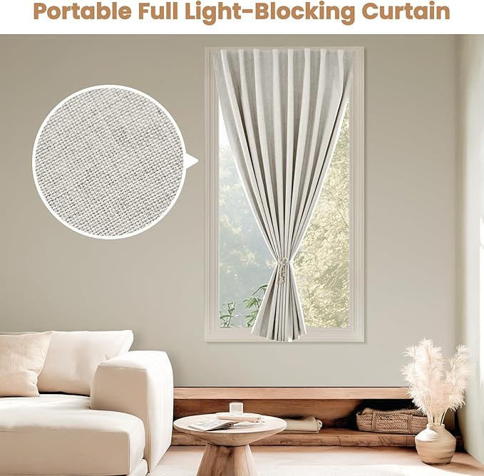 Adhesive Curtain,100% Blackout Curtains, No Drilling, Suitable for Multi-Scenes Privacy Protection (Light Beige - W35 × L72 in)