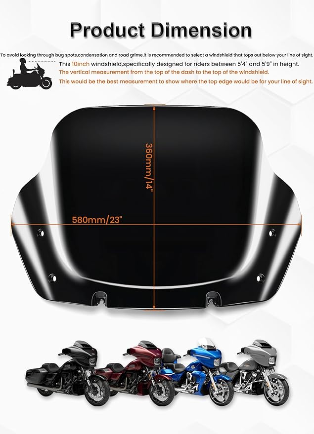 10" Wave Windshield Windscreen Wind Splitter Compatible with Harley Davidson Touring CVO Street Glide FLHXSE 2023-up,Street Glide FLHX 2024-up & FLXHU 2025-up (Black)