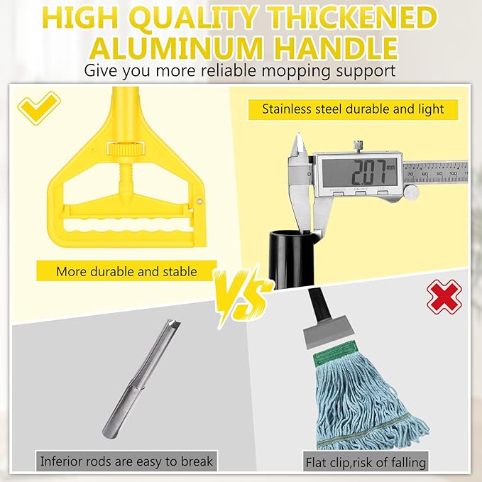 Commercial Mop Handle Heavy Duty,58" Industrial Mop Stick,Wet Mops Head Replacement Holder for Professional/Industrial Floor Cleaning, Yellow