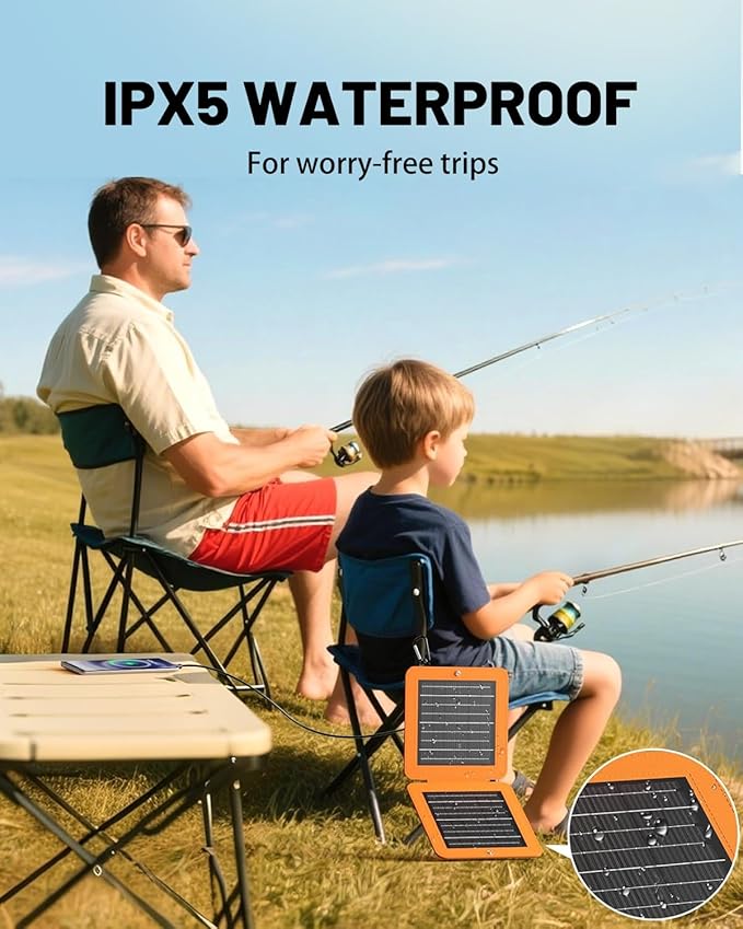 Solar Panels 10W Portable Foldable Solar Charger with 5V USB-A and USB-C Fast Charging Compatible with iPhone, iPad, Samsung, Power Banks, IPX5 Waterproof Perfect for Camping, Hiking, Outdoor