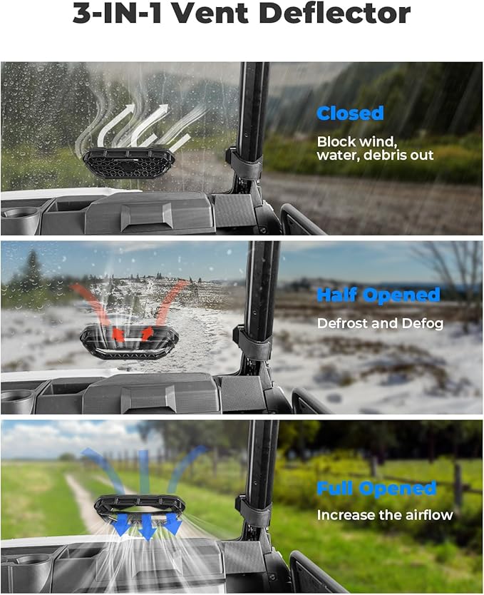 KEMIMOTO 3-IN-1 Vented Windshield Compatible with Ranger 1000, Sliding Scratch Resistant Front Windshield Compatible with Polaris Ranger XP 900/Crew, Ranger XP 1000/Crew, Ranger 1000/Crew 2014-2026
