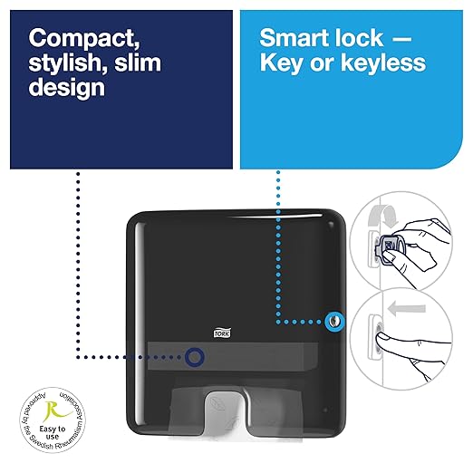 Tork Xpress Mini Multifold Hand Towel Dispenser Black H2, One-at-a-Time Dispensing, Elevation Range, 553128