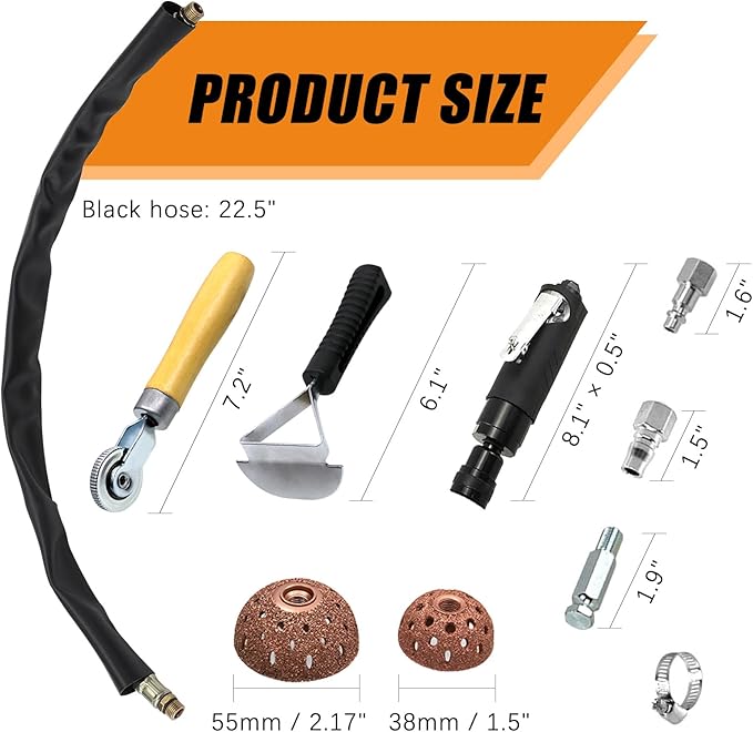Tire Repair Kit, Tire Repair Polish Patch Tools, Include 3000rpm Low Speed Air Tire Buffer Tire Patch Roller Tire Inner Liner Scrapper Tungsten Steel Buffing Wheel 38mm 55mm