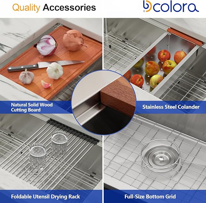 Dcolora 32 Inch Kitchen Sink Undermount Workstation Handmade-Welding 16 Gauge Stainless Steel Large Single Bowl Sinks, Round Corner 32"x19"x10", DC-U7744