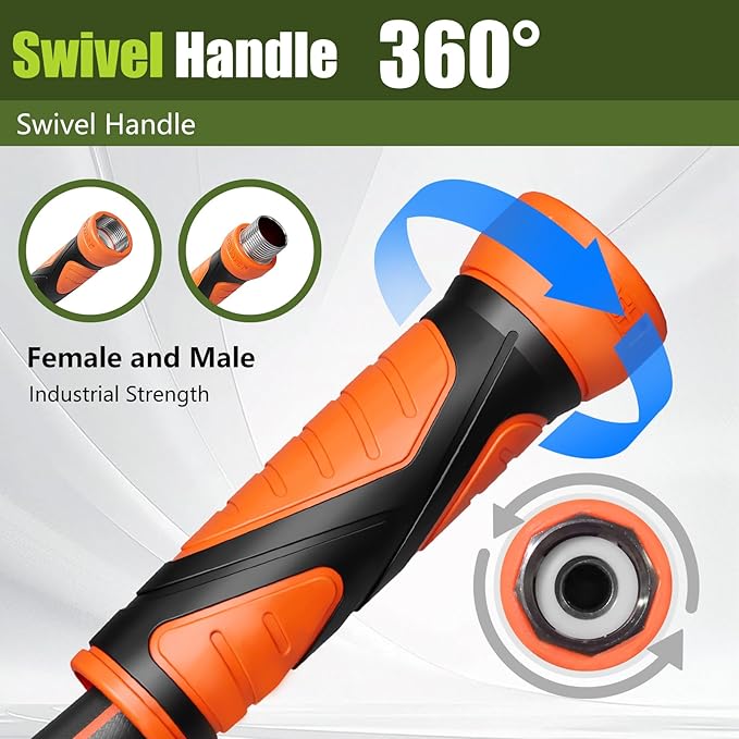 50FT Garden Hose Heavy Duty x 5/8", Lightweight Flexible Water Hose with Nickel-plated Fittings, Kink-Free, Leak-Proof, Easy Storage for Yard Lawn Care Male to Female