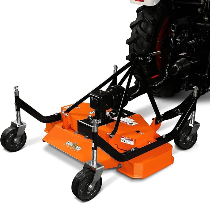 3 Point PTO 48'' Working Width Finish Mower Attachment for 18-50hp Tractor, Category 1 Hitch, 4-Tires, 0.4'' - 4.5'' Adjustable Cutting Height, Model FM120